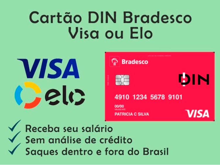 Cartão Pré-pago VISA e Elo DIN Bradesco