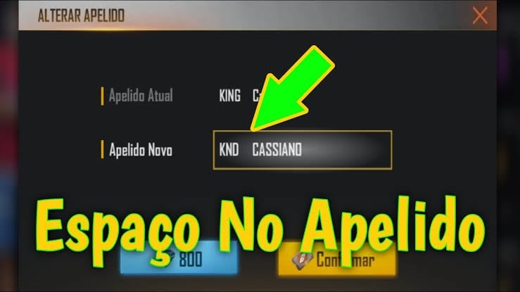 nome com espaço invisível para free fire