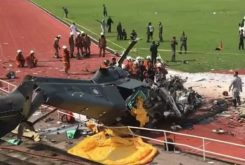 Helicópteros caíram em complexo esportivo, na Malásia — Foto: Governo da Malásia